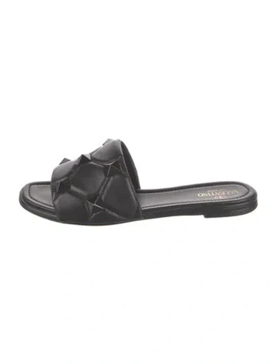 Pre-owned Valentino Garavani Rockstud Accents Leather Slides In Black