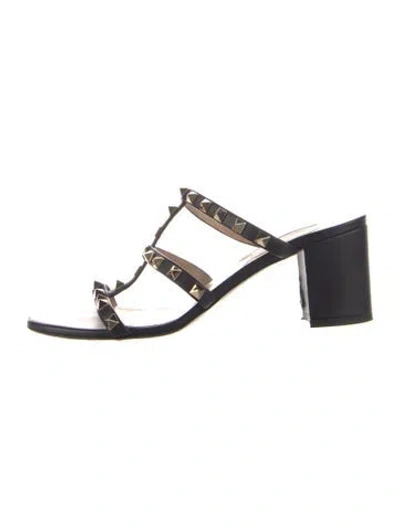 Pre-owned Valentino Garavani Rockstud Accents Leather Slides In Black