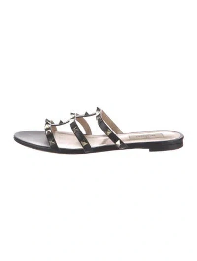 Pre-owned Valentino Garavani Rockstud Accents Leather Slides In Black
