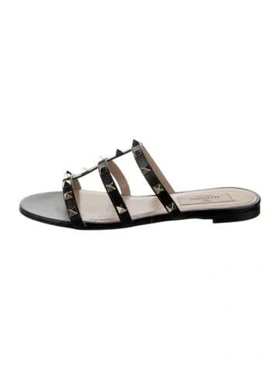 Pre-owned Valentino Garavani Rockstud Accents Leather Slides In Black