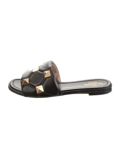 Pre-owned Valentino Garavani Rockstud Accents Leather Slides In Black