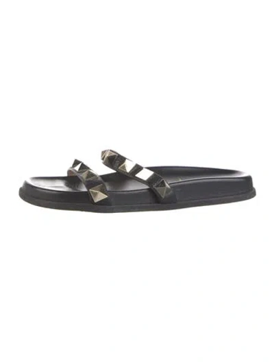 Pre-owned Valentino Garavani Rockstud Accents Leather Slides In Black