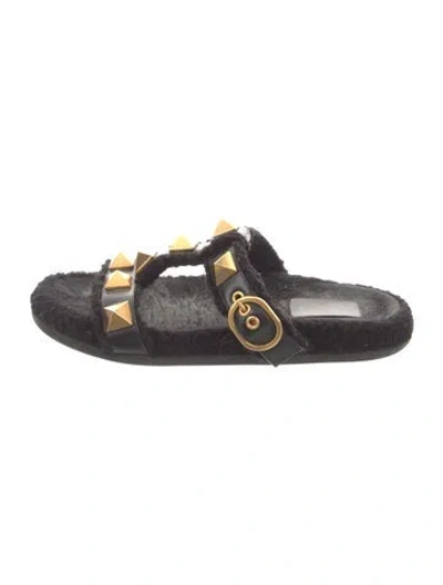 Pre-owned Valentino Garavani Rockstud Accents Leather Slides In Black