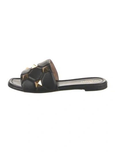 Pre-owned Valentino Garavani Rockstud Accents Leather Slides In Black