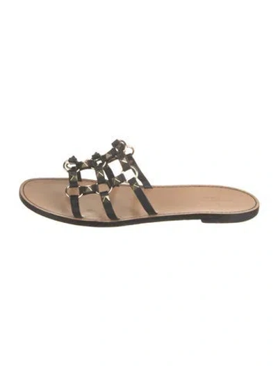 Pre-owned Valentino Garavani Rockstud Accents Leather Slides In Black
