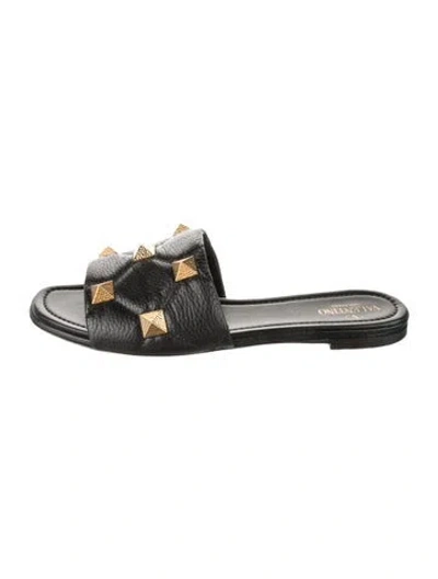 Pre-owned Valentino Garavani Rockstud Accents Leather Slides In Black
