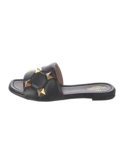 Pre-owned Valentino Garavani Rockstud Accents Leather Slides In Black