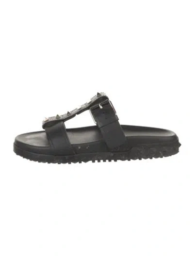 Pre-owned Valentino Garavani Rockstud Accents Leather Slides In Black