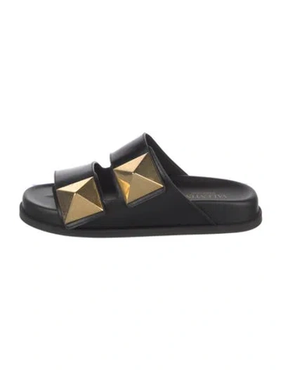 Pre-owned Valentino Garavani Rockstud Accents Leather Slides In Black