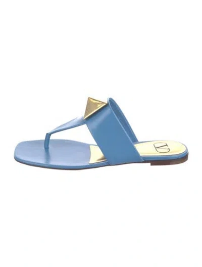 Pre-owned Valentino Garavani Rockstud Accents Leather Slides In Blue