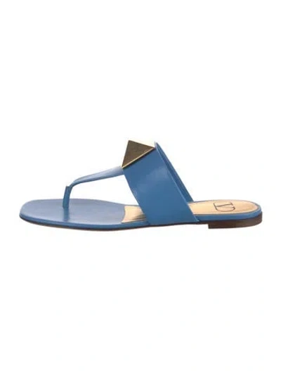 Pre-owned Valentino Garavani Rockstud Accents Leather Slides In Blue