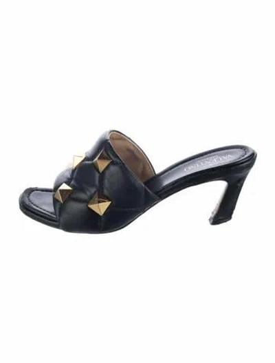 Pre-owned Valentino Garavani Rockstud Accents Leather Slides In Blue