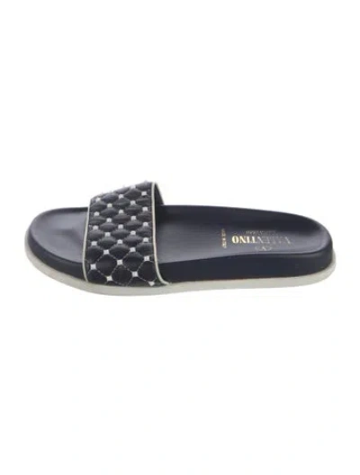 Pre-owned Valentino Garavani Rockstud Accents Leather Slides In Blue