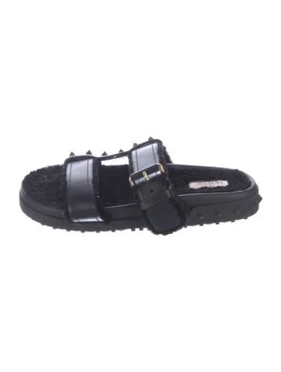 Pre-owned Valentino Garavani Rockstud Accents Leather Slides In Blue