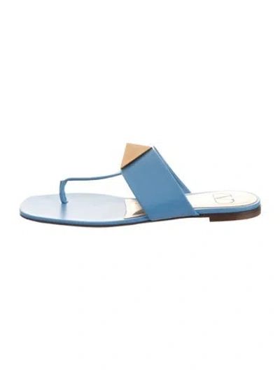 Pre-owned Valentino Garavani Rockstud Accents Leather Slides In Blue