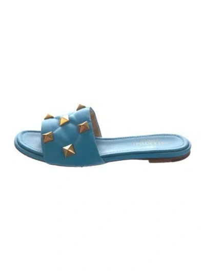 Pre-owned Valentino Garavani Rockstud Accents Leather Slides In Blue