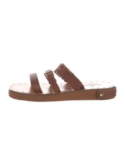 Pre-owned Valentino Garavani Rockstud Accents Leather Slides In Brown