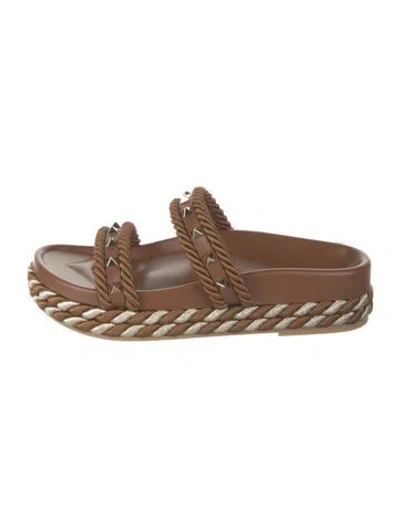 Pre-owned Valentino Garavani Rockstud Accents Leather Slides In Brown