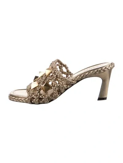 Pre-owned Valentino Garavani Rockstud Accents Leather Slides In Gold