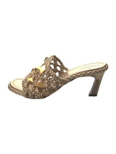 Pre-owned Valentino Garavani Rockstud Accents Leather Slides In Gold