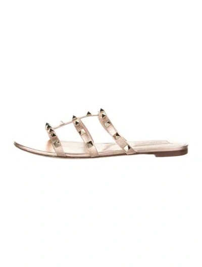 Pre-owned Valentino Garavani Rockstud Accents Leather Slides In Gold