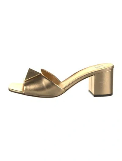 Pre-owned Valentino Garavani Rockstud Accents Leather Slides In Gold