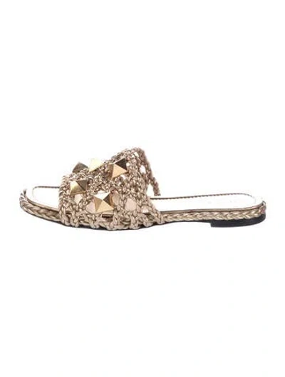 Pre-owned Valentino Garavani Rockstud Accents Leather Slides In Gold/metallic