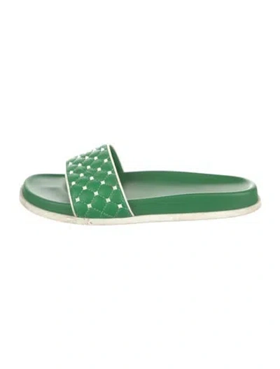 Pre-owned Valentino Garavani Rockstud Accents Leather Slides In Green