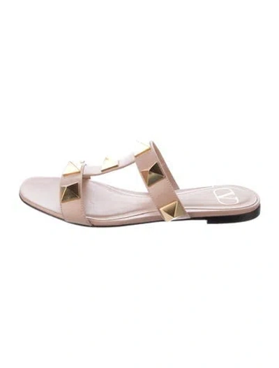Pre-owned Valentino Garavani Rockstud Accents Leather Slides In Neutral