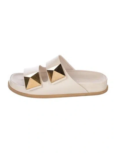 Pre-owned Valentino Garavani Rockstud Accents Leather Slides In Neutral