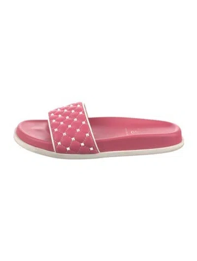 Pre-owned Valentino Garavani Rockstud Accents Leather Slides In Pink