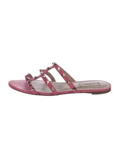 Pre-owned Valentino Garavani Rockstud Accents Leather Slides In Pink