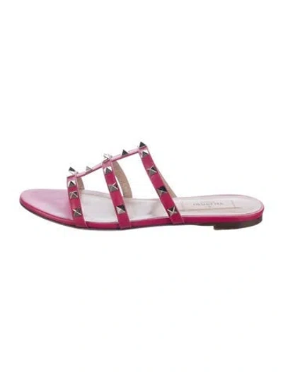 Pre-owned Valentino Garavani Rockstud Accents Leather Slides In Pink