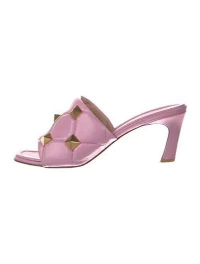 Pre-owned Valentino Garavani Rockstud Accents Leather Slides In Pink