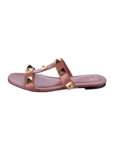 Pre-owned Valentino Garavani Rockstud Accents Leather Slides In Pink