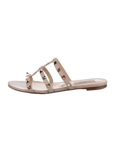 Pre-owned Valentino Garavani Rockstud Accents Leather Slides In Pink