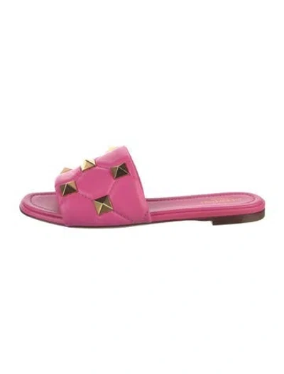 Pre-owned Valentino Garavani Rockstud Accents Leather Slides In Pink