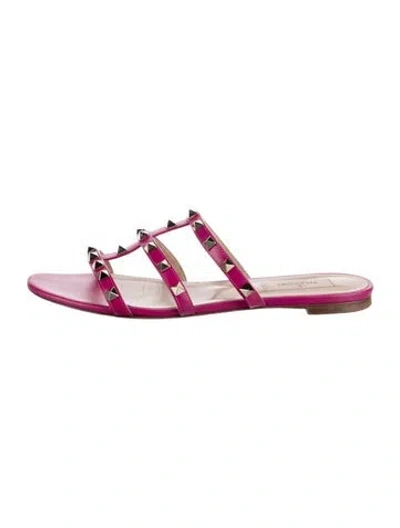 Pre-owned Valentino Garavani Rockstud Accents Leather Slides In Pink