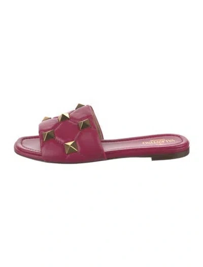 Pre-owned Valentino Garavani Rockstud Accents Leather Slides In Pink