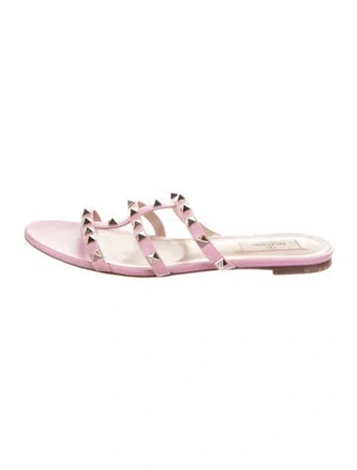 Pre-owned Valentino Garavani Rockstud Accents Leather Slides In Pink