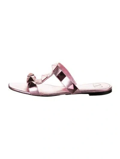 Pre-owned Valentino Garavani Rockstud Accents Leather Slides In Pink