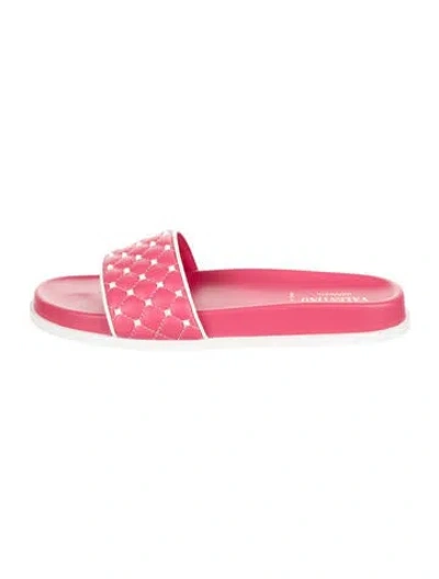 Pre-owned Valentino Garavani Rockstud Accents Leather Slides In Pink