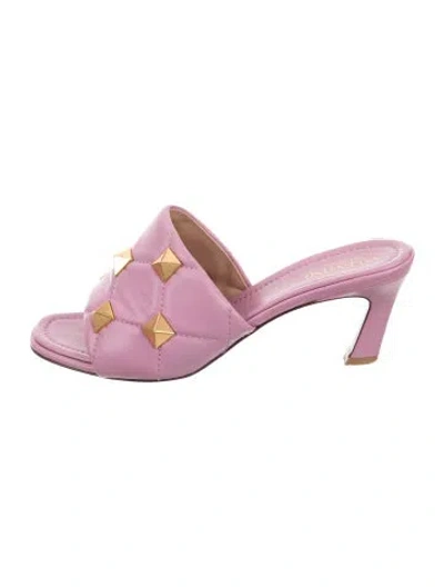 Pre-owned Valentino Garavani Rockstud Accents Leather Slides In Pink