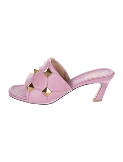 Pre-owned Valentino Garavani Rockstud Accents Leather Slides In Pink