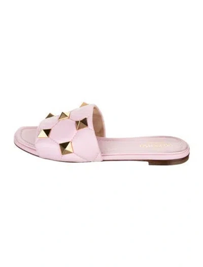 Pre-owned Valentino Garavani Rockstud Accents Leather Slides In Pink