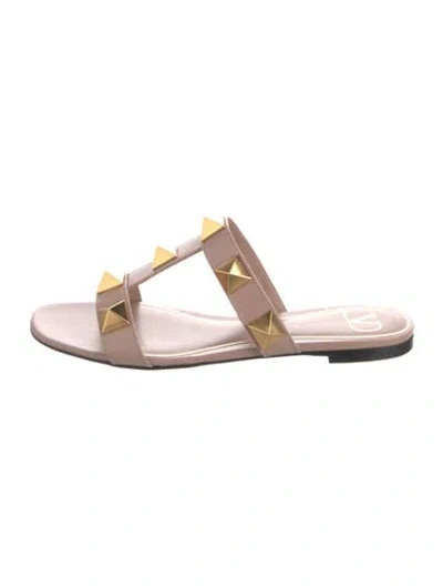 Pre-owned Valentino Garavani Rockstud Accents Leather Slides In Pink