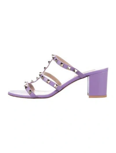 Pre-owned Valentino Garavani Rockstud Accents Leather Slides In Purple
