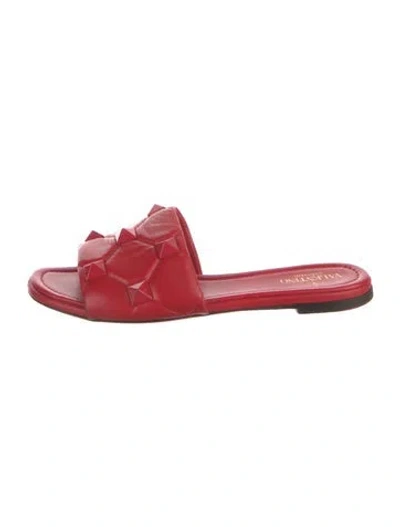 Pre-owned Valentino Garavani Rockstud Accents Leather Slides In Red