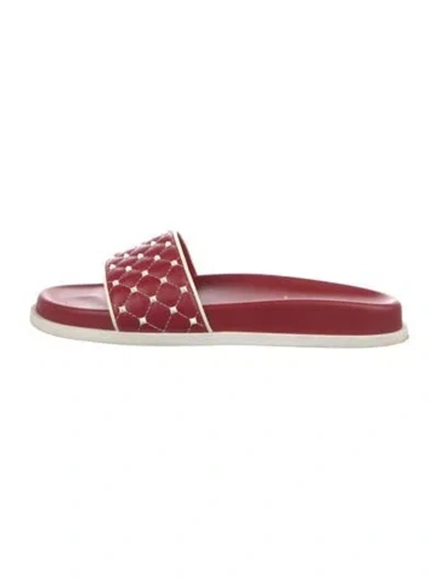 Pre-owned Valentino Garavani Rockstud Accents Leather Slides In Red