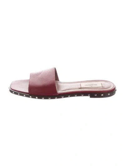 Pre-owned Valentino Garavani Rockstud Accents Leather Slides In Red